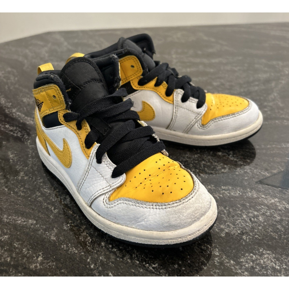 Nike AIR JORDAN 1 TODDLER Basketball Sneakers Size 13C Shoes Yellow Black White - Picture 3 of 16
